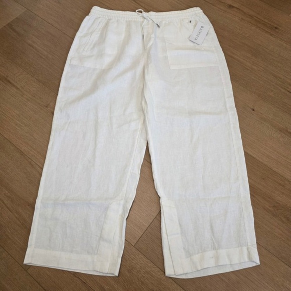Athleta Retreat Wide Leg Linen Pant White Plus‎ Size 1X Drawstring NWT